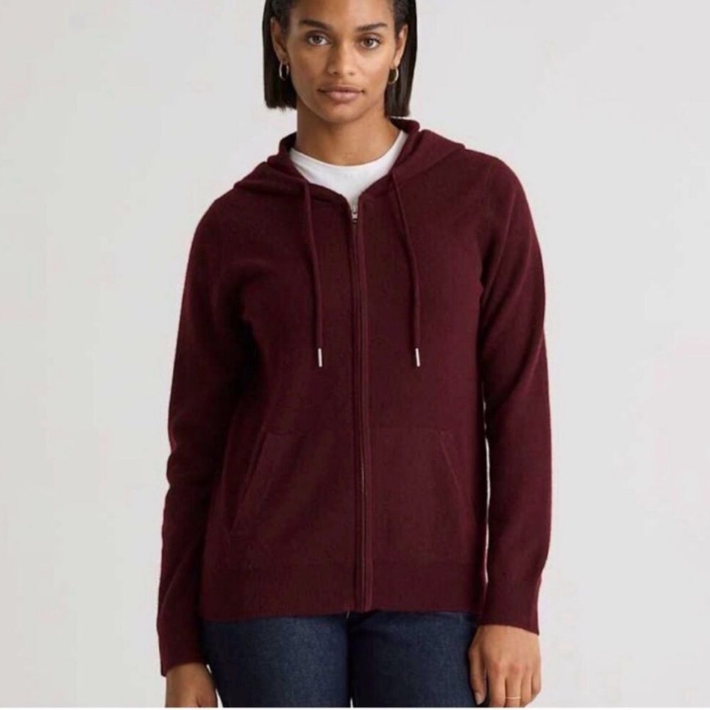 Quince women's Mongolian Cashmere Full Zip Hoodie burgundy soft Size L NWT
